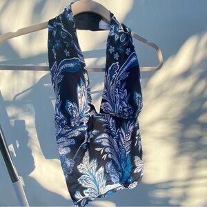 Y2K Black & Blue Floral Paisley Rhinestone Halter Top Size Medium